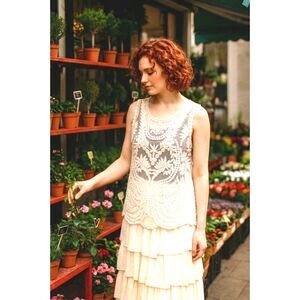 Vintage Fairy Lace Top Bobbie Brooks Sleeveless Shell Sz. L Off White Feminine
